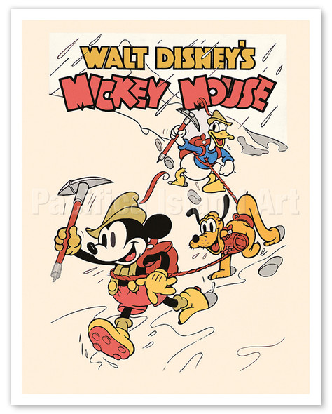 Alpine Climbers - Starring Mickey Mouse, Donald Duck and Pluto - c. 1936 - Vintage Film Movie Poster