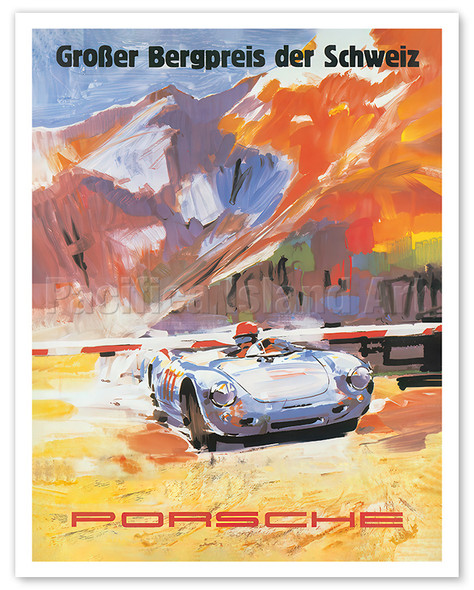 1956 Grand Mountain Prize of Switzerland (Großer Bergpreis der Schweiz) - Porsche 550 RS Spyder - Poster by Erich Strenger