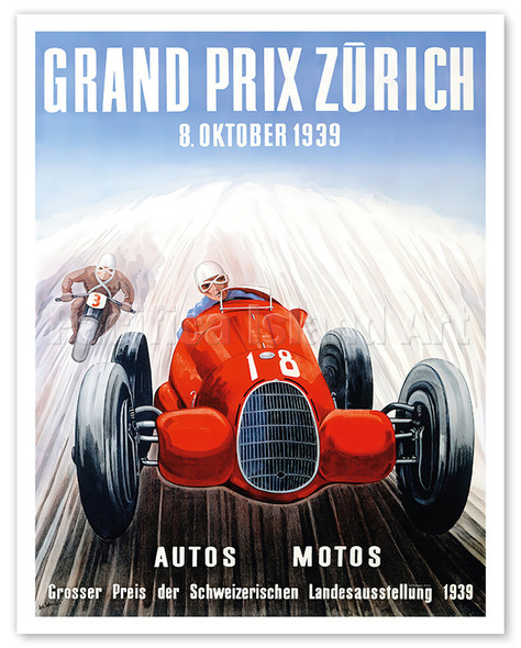 1939 Grand Prix Zürich - Automobile and Motorcycle Races - Alfa Romeo 158 Alfetta - Poster by Adolf Schnider