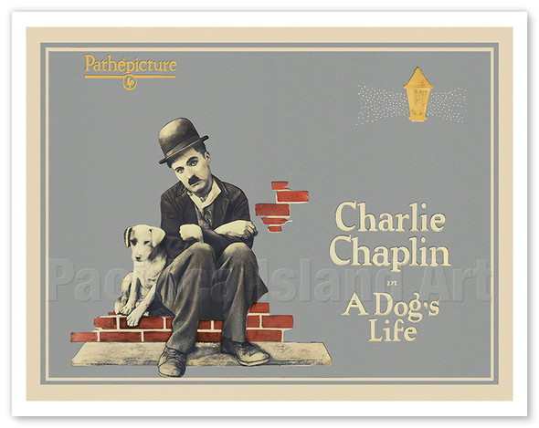 Charlie Chaplin in A Dog's Life - c. 1918 - Vintage Silent Film Movie Poster