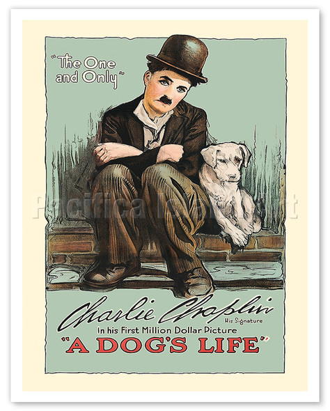 A Dog's Life - Starring Charlie Chaplin and "Scraps" the Dog - c. 1918 - Vintage Silent Film Movie Poster
