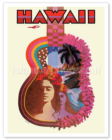 Hawaii - Hawaiian Ukulele - Psychedelic Flower Power Art - c. 1960 - Poster by David Klein