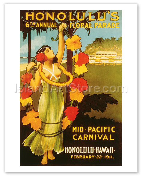 Mid Pacific Carnival, 6th Floral Parade - Vintage Hawaiian Travel Poster