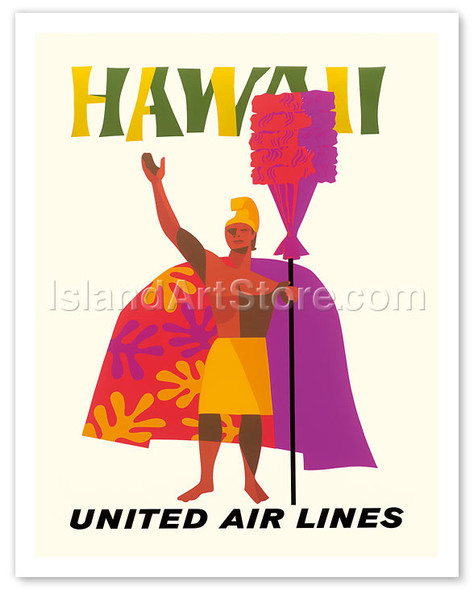 Hawaii United Airlines King Kamehameha - Vintage Hawaiian Airline Travel Poster