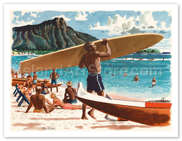 Waikiki Beach, Honolulu, Hawaii - Poster by Fred Ludekens
