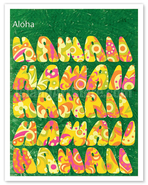 Hawaii - Psychedelic Flower Power Art - c. 1960's - Vintage Hawaiian Travel Poster