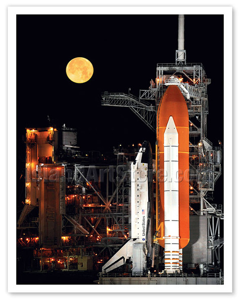 US Discovery Space Shuttle Prelaunch with Full Moon March 11, 2009 - NASA Color Photo