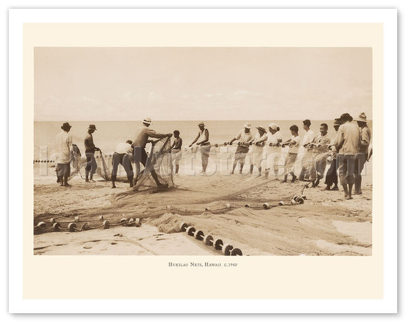 Hukilau Nets - Hawaiian Islands - Shore Fishing - c. 1940 - Vintage Hawaiian Photography