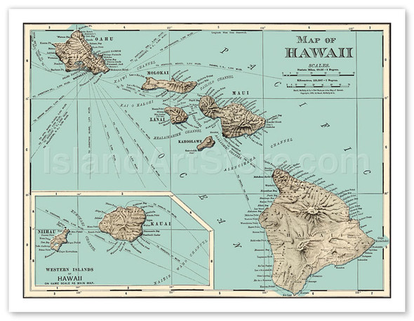 Map of Hawaii - Rand McNally Atlas - Vintage Map