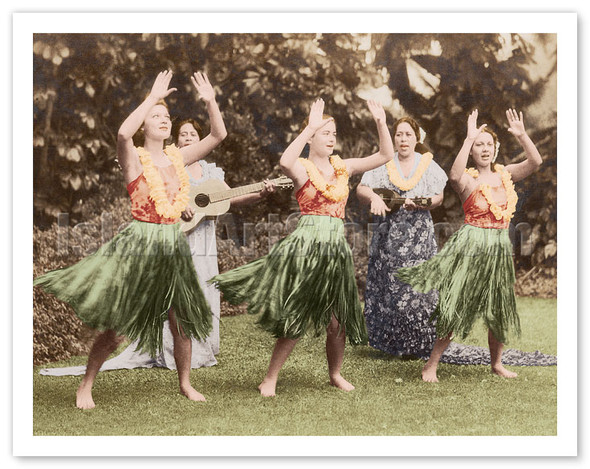 Hula Dancers, Hawaii, c. 1940's - Vintage Hawaiian Photography