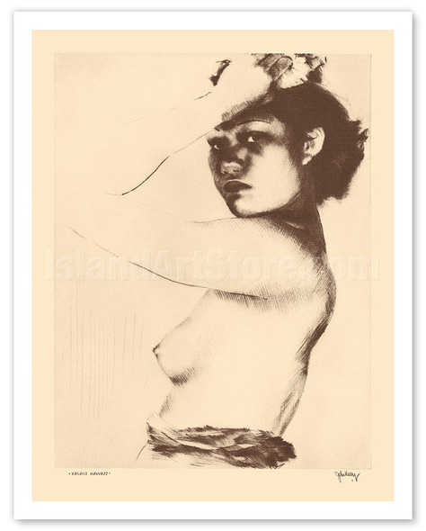Kanani, Hawaii - Topless Native Girl - from Etchings and Drawings of Hawaiians - c. 1936 - Poster by John Melville Kelly