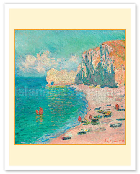 Étretat: The Beach and the Falaise d’Amont - Normandy Coast France - c. 1885 - Poster by Claude Monet