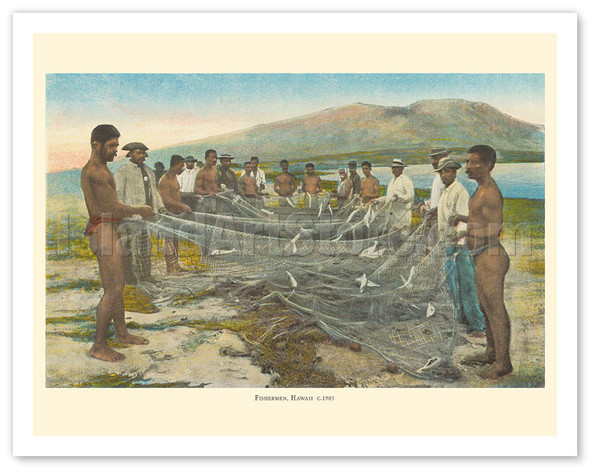 Hawaiian Fishermen - Hukilau Shore Fishing - From Fishes of Hawaii - c. 1905 - Vintage Photo-Illustration
