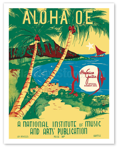 Aloha ‘Oe (Farewell to Thee) - Composed by Queen Lili'uokalani - c. 1939 - Poster by Ruth Hazlewood