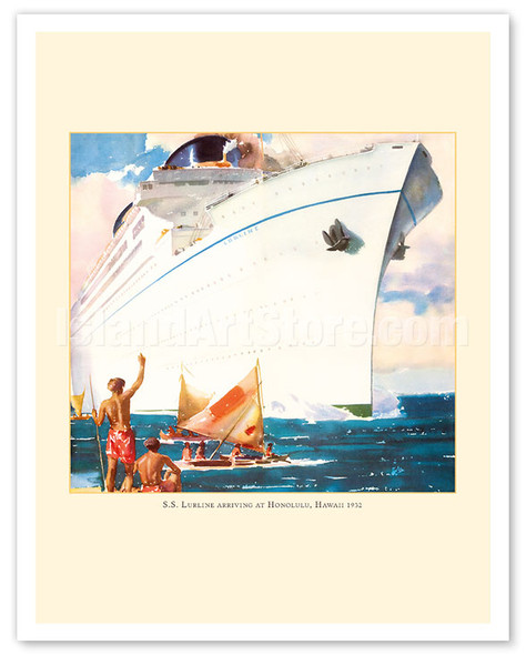 Boat Days - Honolulu, Hawaii - SS Lurline Ocean Liner - c. 1932 - Vintage Hawaiian Travel Poster