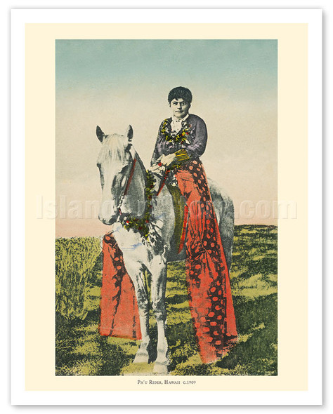 Pa'u Rider - Honolulu, Hawaii - Woman (Wahine) on Horseback - c. 1909 - Vintage Photo-Illustration