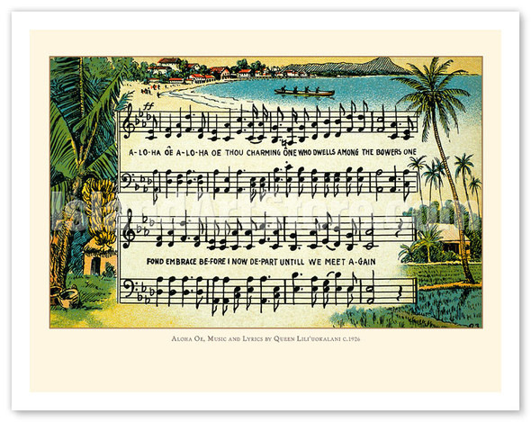 Aloha ‘Oe (Farewell to Thee) Lyrics - Composed by Queen Liliuokalani - c. 1926 - Vintage Hawaiian Music Sheet