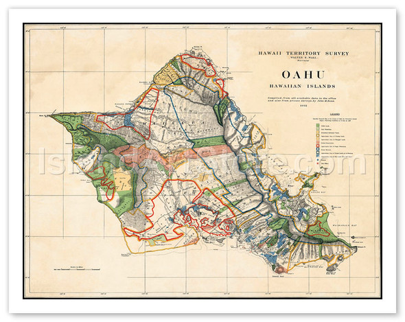 Oahu - Hawaiian Islands - Hawaii Territory Survey Map - Poster by John M. Donn