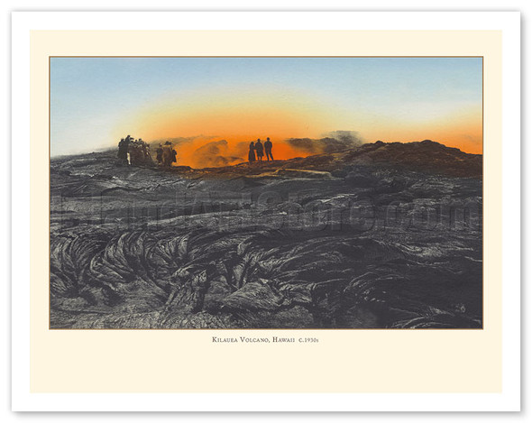 Kilauea Volcano, Hawaii - Active Lava Field - c. 1930's - Vintage Hand-colored Photograph