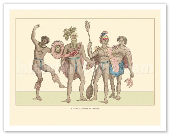 Native Hawaiian Warriors - Pacific Islanders - c. 1811 - Vintage Hawaiian Art