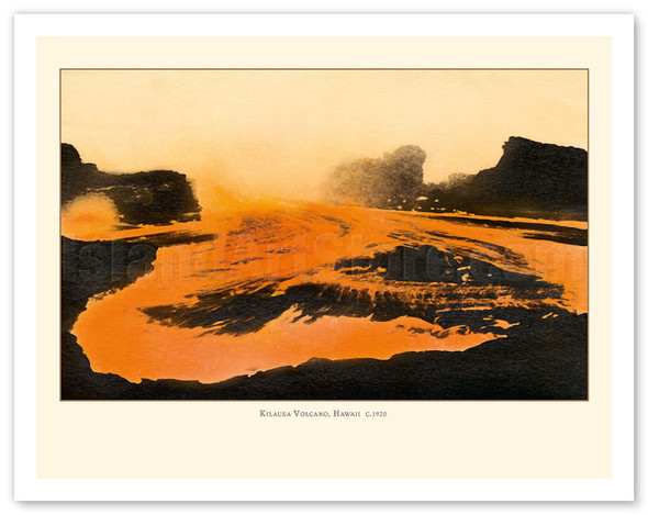 Kilauea Volcano - Big Island, Hawaii - Pele, Fire Goddess - Lava Flow - c. 1920 - Vintage Hand-colored Photograph