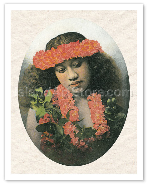 Portrait of Hawaiian Girl - Vintage Hand-colored Photo Postcard
