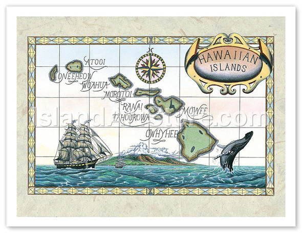 Vintage Style Map of the Hawaiian Islands - Poster by Steve Strickland