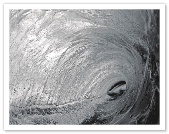 Black and White Tube Barrel - Hawaiian Breaking Wave - Hawaii - Poster by Paul Topp
