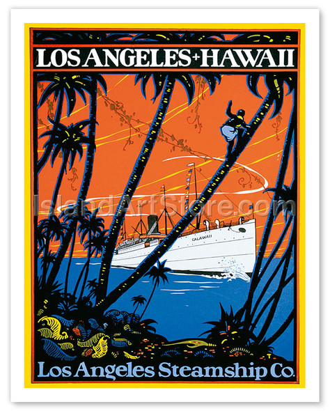 Los Angeles-Hawaii, Los Angeles Steamship Company - Vintage Cruise Ship Travel Poster