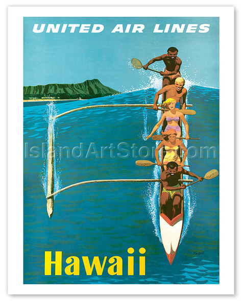 United Air Lines, Hawaii, Outrigger Canoe - Poster by Stan Galli