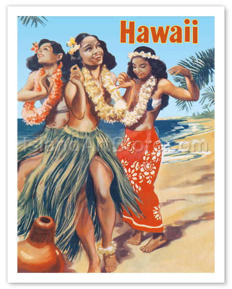 Hawaii - Hawaiian Hula Dancers at the Beach - Pacifica Island Art