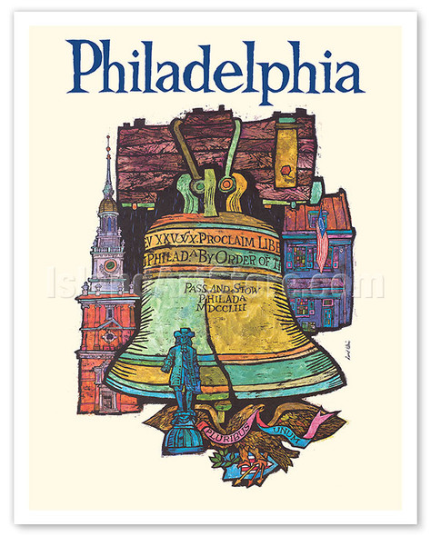 Philadelphia - Liberty Bell at Independence Hall - c. 1960's - Poster by David Klein