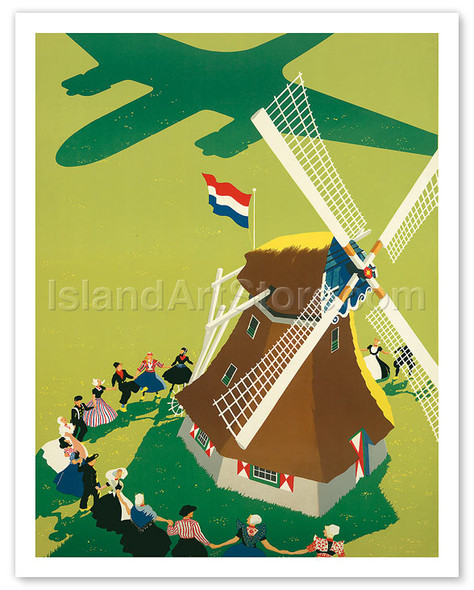 KLM Royal Dutch Airlines: Holland Windmill - Poster by Paul Brillens