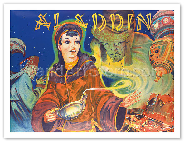 Aladdin: London Pantomime Theatre Poster - Vintage Advertisement Poster