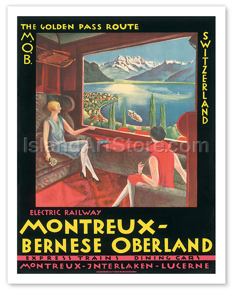 Montreux - Bernese Oberland Railway, Switzerland - Vintage Railroad Travel Poster