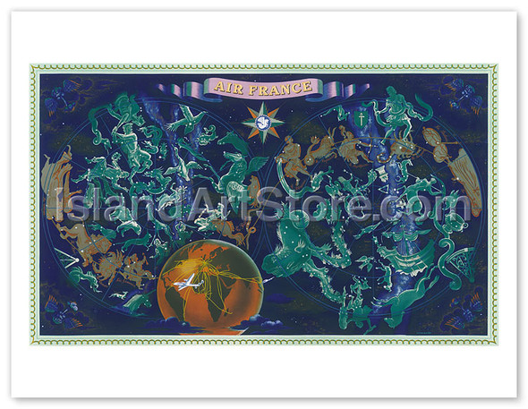 Aviation Sky Map, Star Constellations and Zodiac - Poster by Lucien Boucher (Renluc)