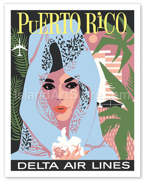 Delta Air Lines: Puerto Rico - Vintage Airline Travel Poster