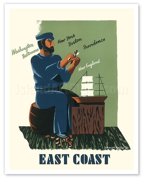 East Coast - Washington, Baltimore, New York, Boston, Providence, New England - c. 1948 - Poster by Edward McKnight Kauffer