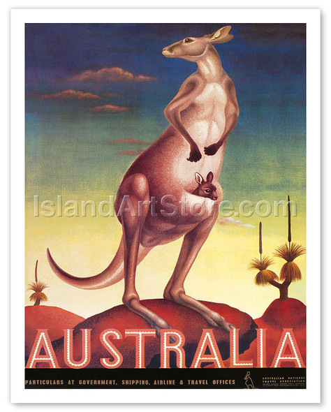 Australia, Airline & Travel Kangaroo - Poster by Eileen Mayo
