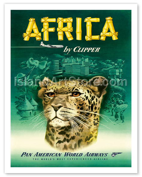 Pan American Airways Africa, Leopard, Wildlife - Vintage Airline Travel Poster