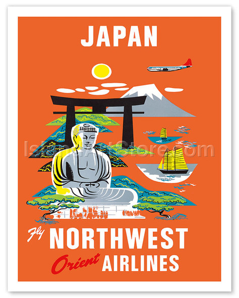 Fly Northwest Orient Airlines: Japan - Vintage Airline Travel Poster