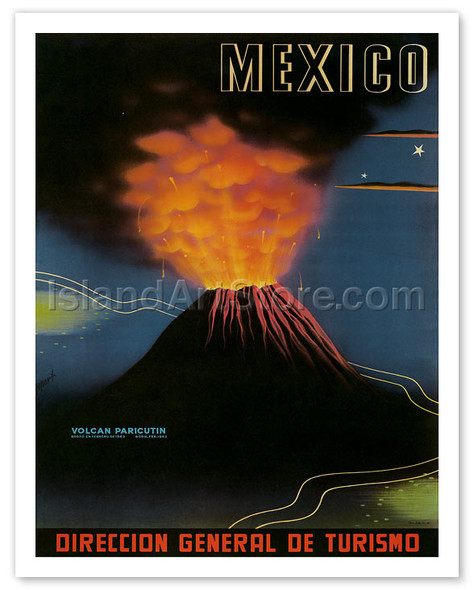 Paricutin Volcano, Michoacan, Mexico - Vintage Travel Poster