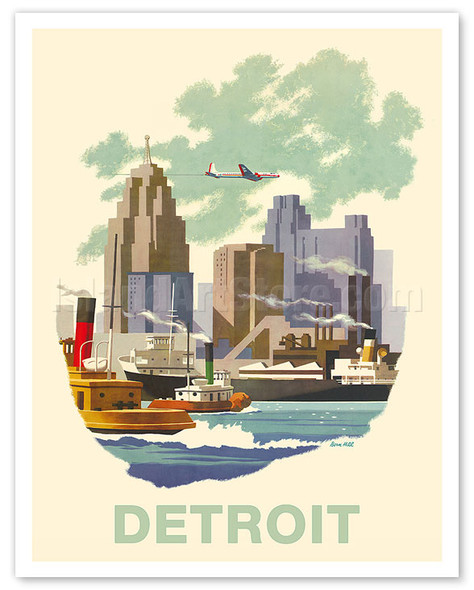 Detroit, Michigan - Detroit Skyline - c. 1950's - Poster by Bern Hill