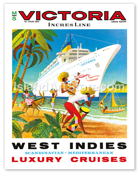 Victoria Incres Line: West Indies - Luxury Cruises - Vintage Cruise Ship Travel Poster