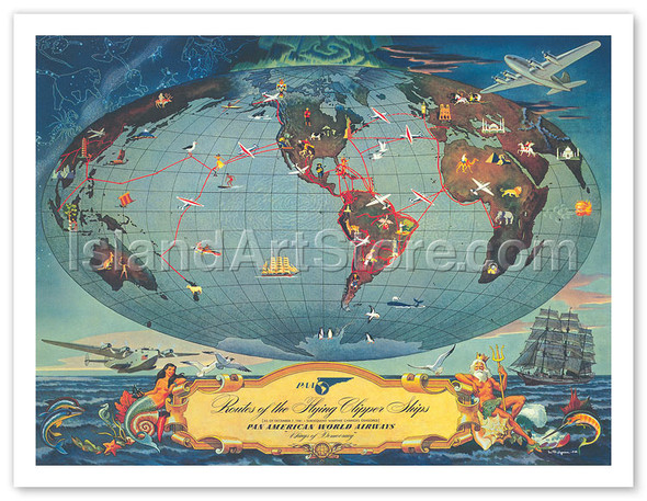 Pan Am, Routes of the Flying Clipper - Poster by Jesús Helguera