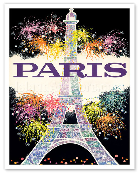 Paris France - Fireworks at Eiffel Tower - c. 1960's - Poster by David Klein