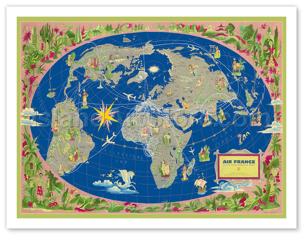 World Map Planisphere - Aviation - Poster by Lucien Boucher (Renluc)