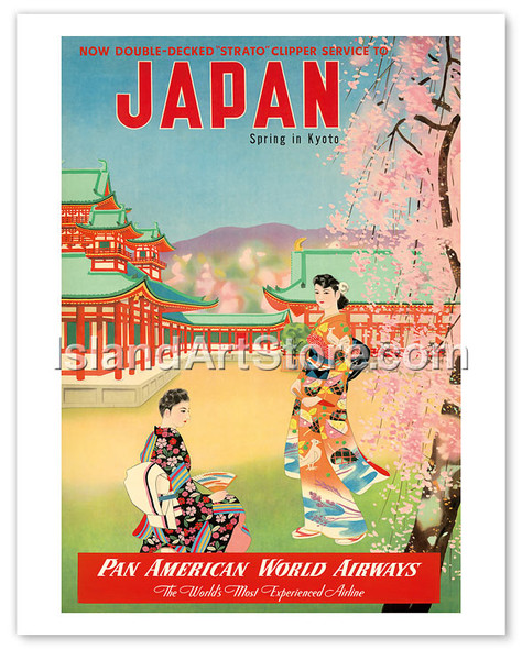 Pan Am Japan, Spring in Kyoto - Geishas - Vintage Airline Travel Poster