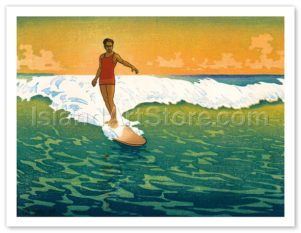 The Duke, Hawaiian Duke Kahanamoku Surfing - Poster by Charles W. Bartlett