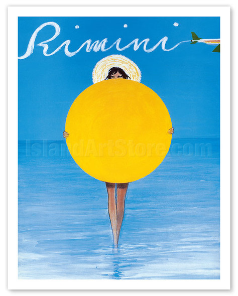 Rimini, Italy - Italian Girl with Sun Beach Umbrella - Poster by René Gruau